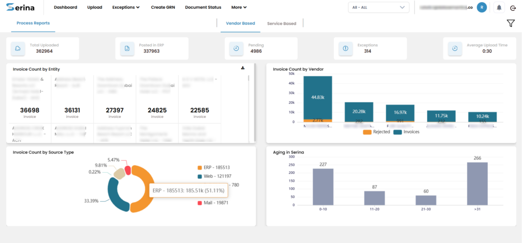 Serina vendor portal screen